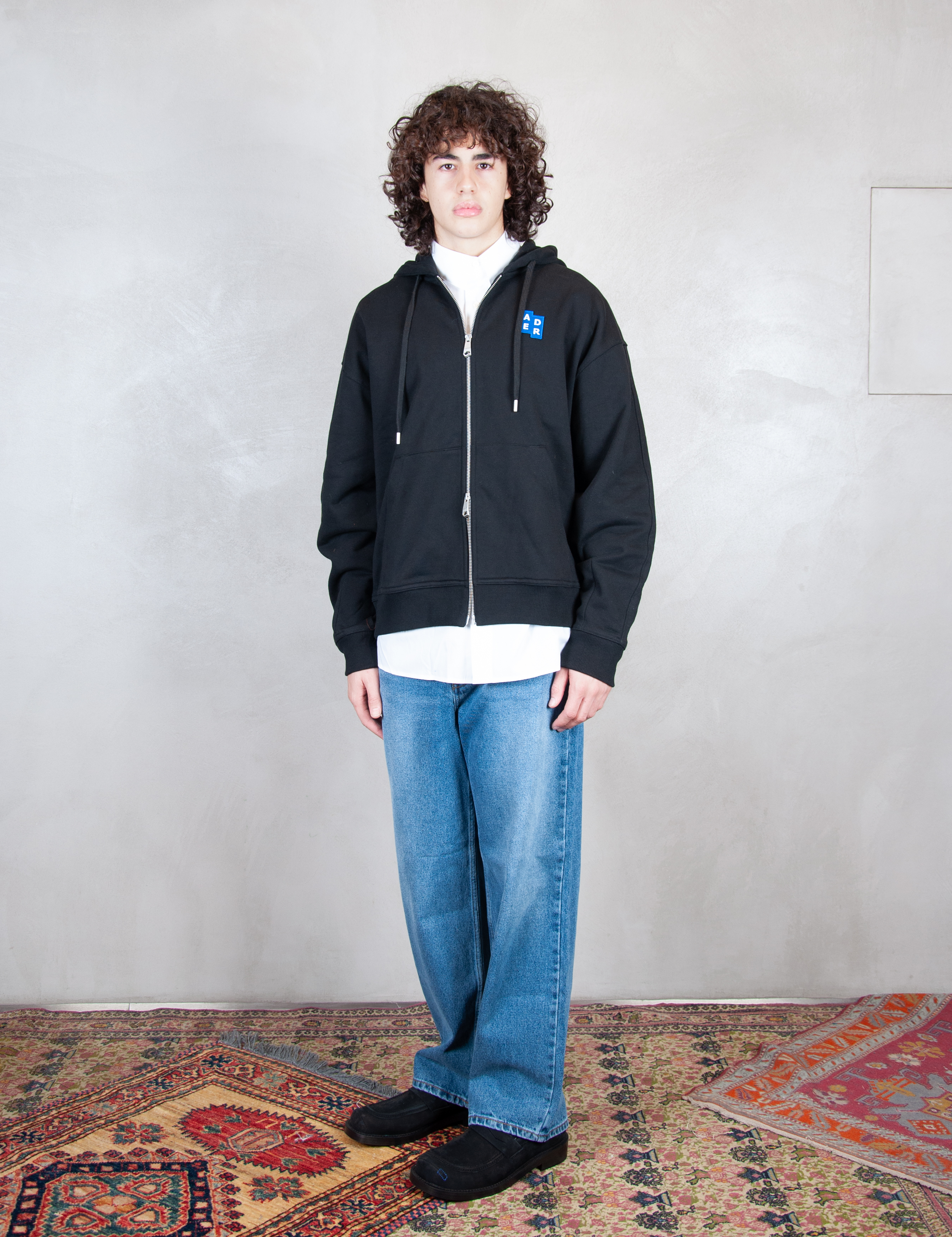 >Semi Oversized Zipped Hoodie BM42FYHD0401 BK-BLACK Ader Error 