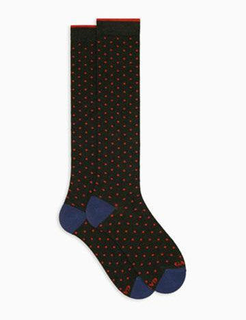 >Calze lunghe uomo cotone verde fantasia pois AP103013 32654 Gallo 