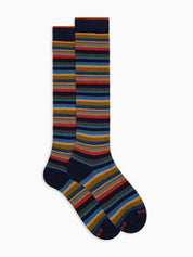 Calze lunghe uomo cotone e cashmere blu righe multicolor micro AP102852 32430 Gallo 