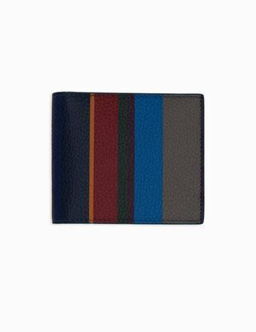>Portafoglio piccolo con portamonete uomo pelle martellata blu righe multicolor AP515787 32648 Gallo 