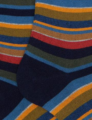 Calze lunghe uomo cotone e cashmere blu righe multicolor micro AP102852 32430 Gallo 