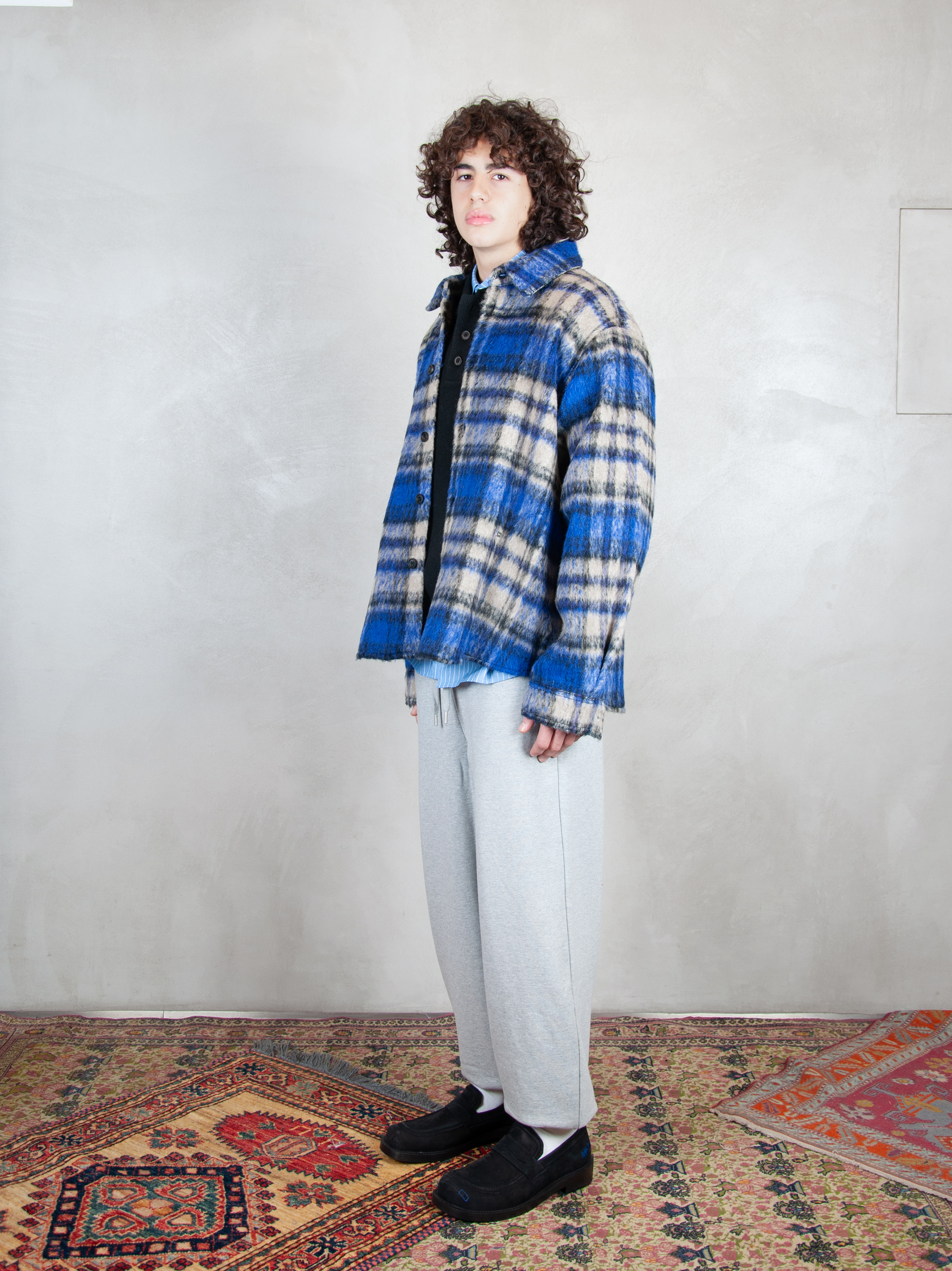 Ader Error Giubbotto Check Fabric Overshirt BN01FWJK0118 BL-BLUE Ader Error 