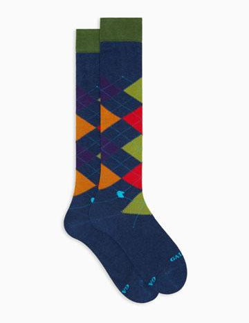 Calze lunghe uomo cotone blu fantasia intarsio AP511567 10730 Gallo 