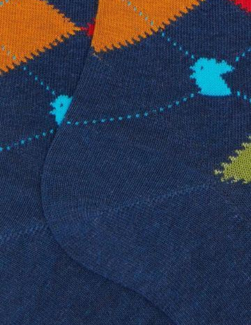 >Calze lunghe uomo cotone blu fantasia intarsio AP511567 10730 Gallo 