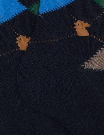 >Calze lunghe uomo cotone blu fantasia intarsio AP511567 30739 Gallo 