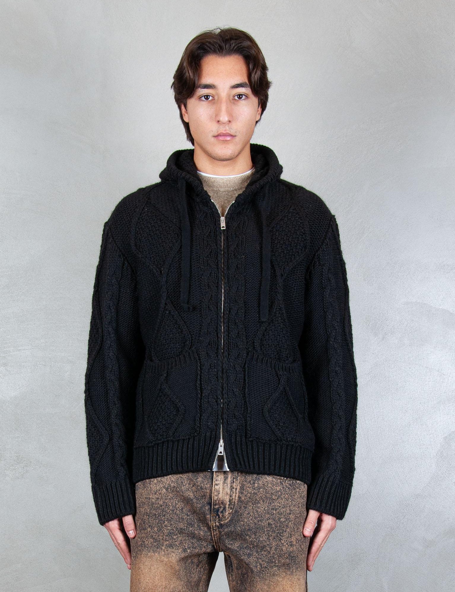 >Maglia zip treccia MA3403 NERO I'm Brain 