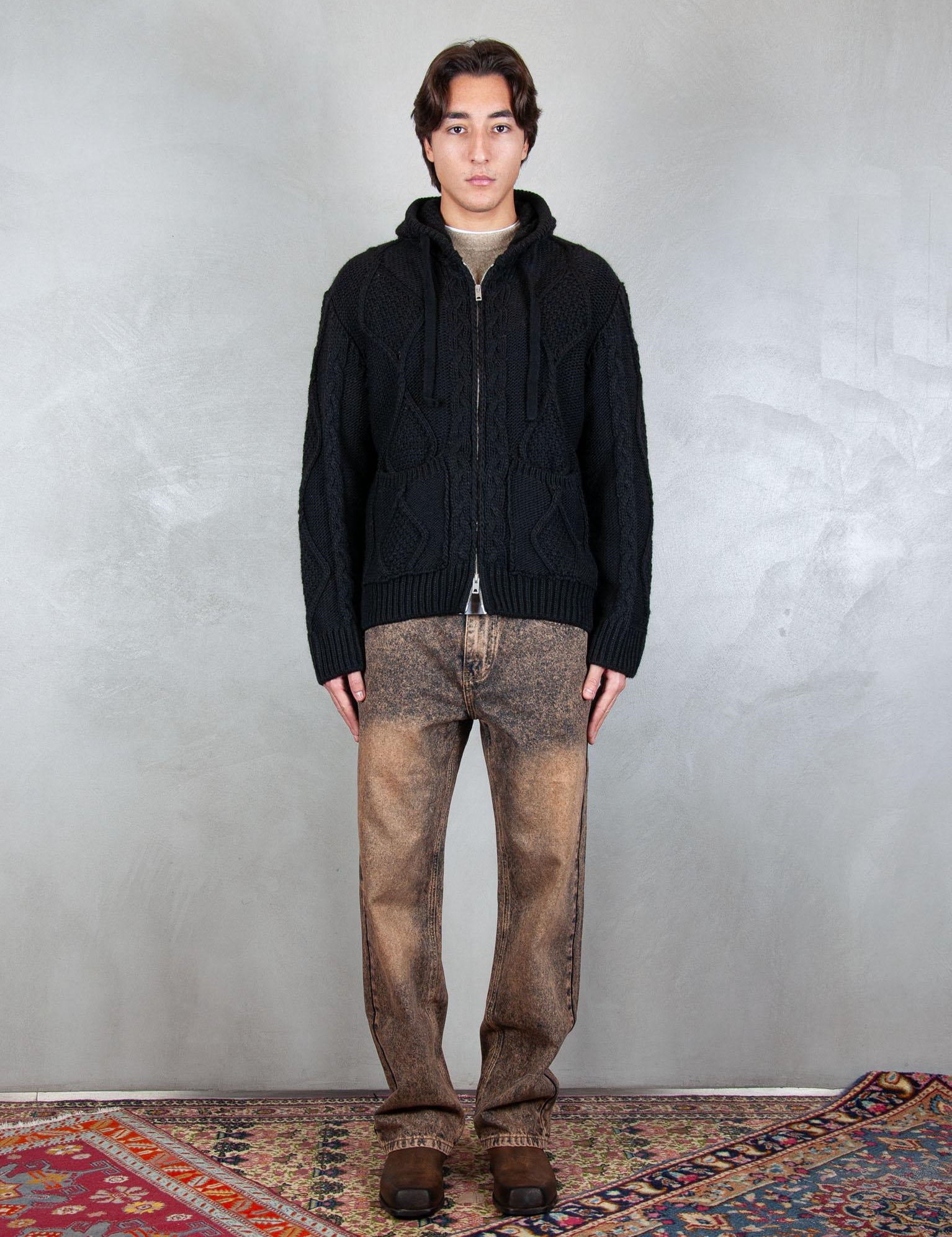 Maglia zip treccia MA3403 NERO I'm Brain 