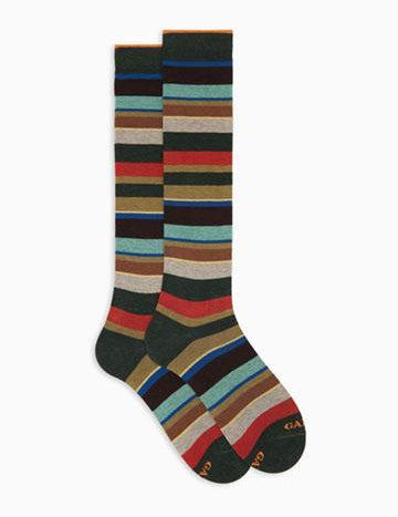 >Calze lunghe uomo cotone verde righe multicolor AP103413 32645 Gallo 