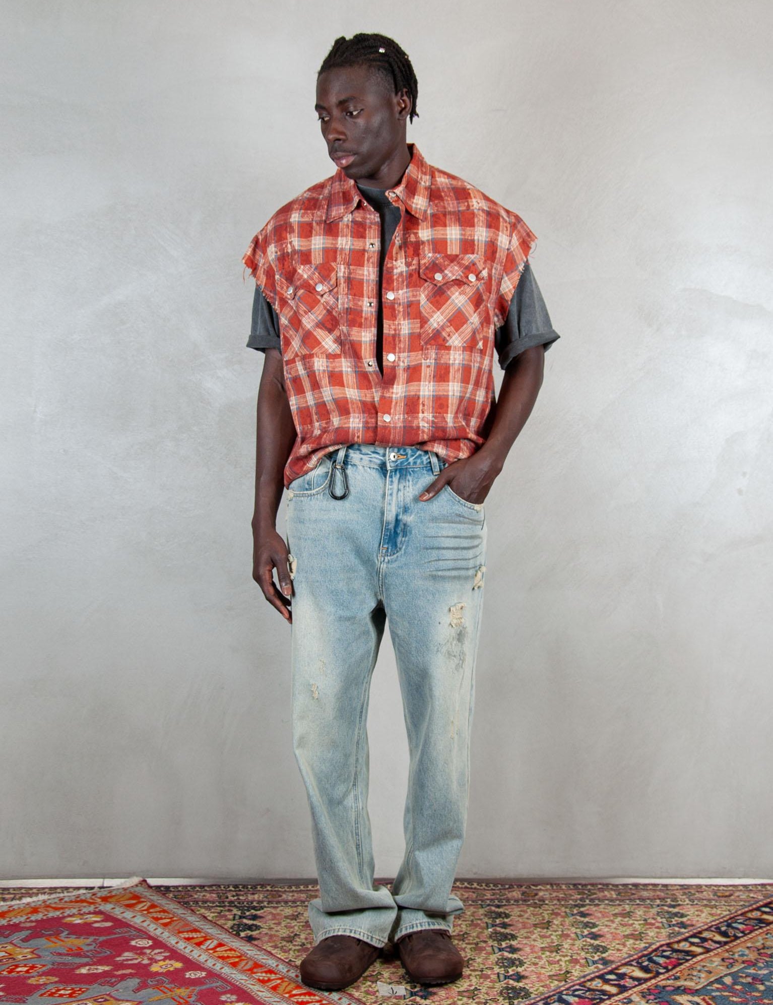 >Texas Shirt TEXAS SLEEVLESS CHECK RED Acupuncture 