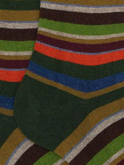 Calze lunghe uomo cotone e cashmere verde righe multicolor micro AP102852 32728 Gallo 