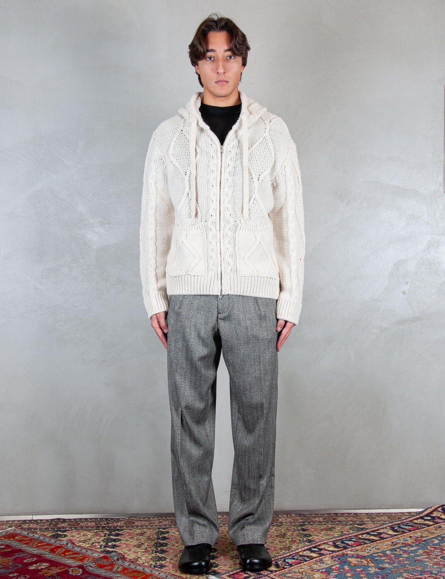 >Maglia zip treccia MA3403 PANNA I'm Brain 