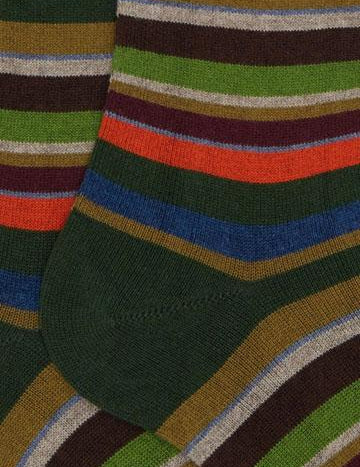 Calze lunghe uomo cotone e cashmere verde righe multicolor micro AP102852 32728 Gallo 