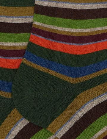 >Calze lunghe uomo cotone e cashmere verde righe multicolor micro AP102852 32728 Gallo 