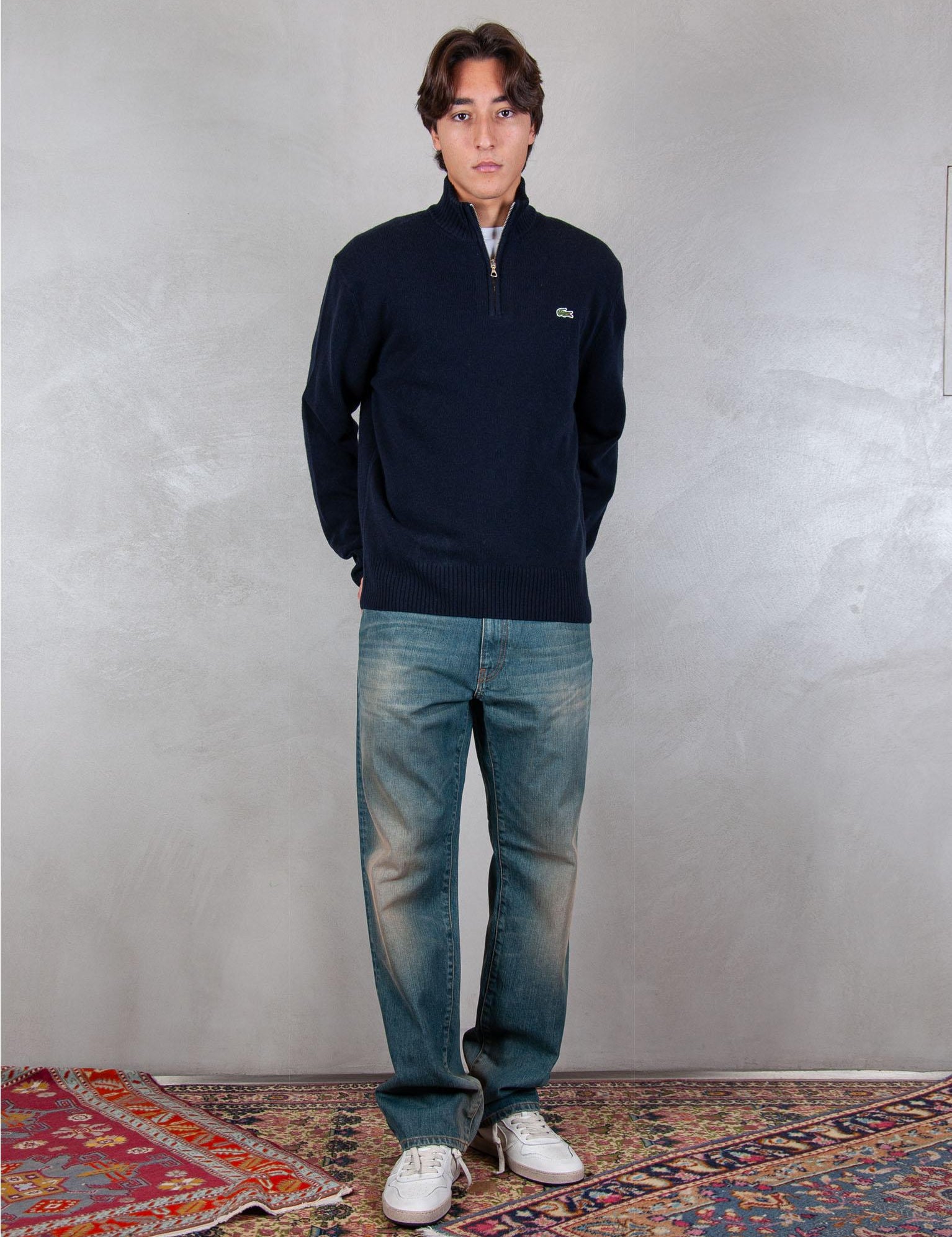 >Maglione half zip in lana cardata AH3052 166 Lacoste 