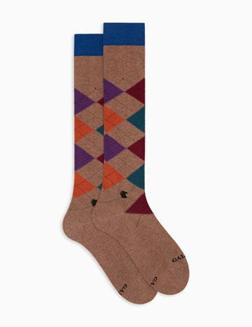 >Calze lunghe uomo cotone beige fantasia intarsio AP511567 11445 Gallo 