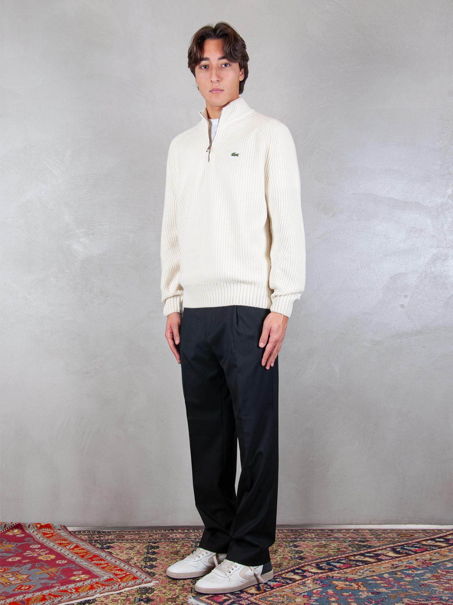 Maglione half zip a coste in lana cardata AH3134 XFJ Lacoste 