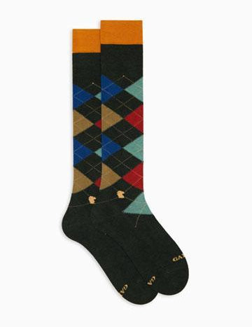 >Calze lunghe uomo cotone verde fantasia intarsio AP511567 32787 Gallo 