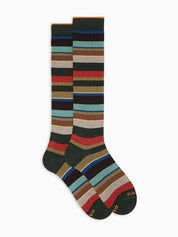 Gallo <BR/>Calze lunghe uomo cotone verde righe multicolor AP103413 32645 Gallo 
