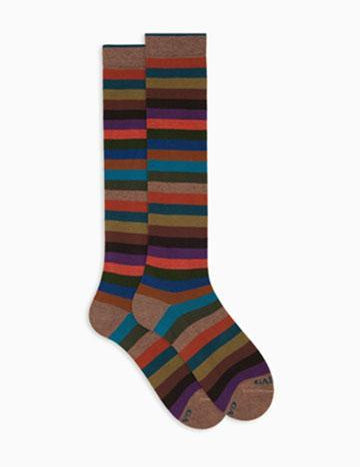>Calze lunghe uomo cotone beige righe pari AP103118 30735 Gallo 
