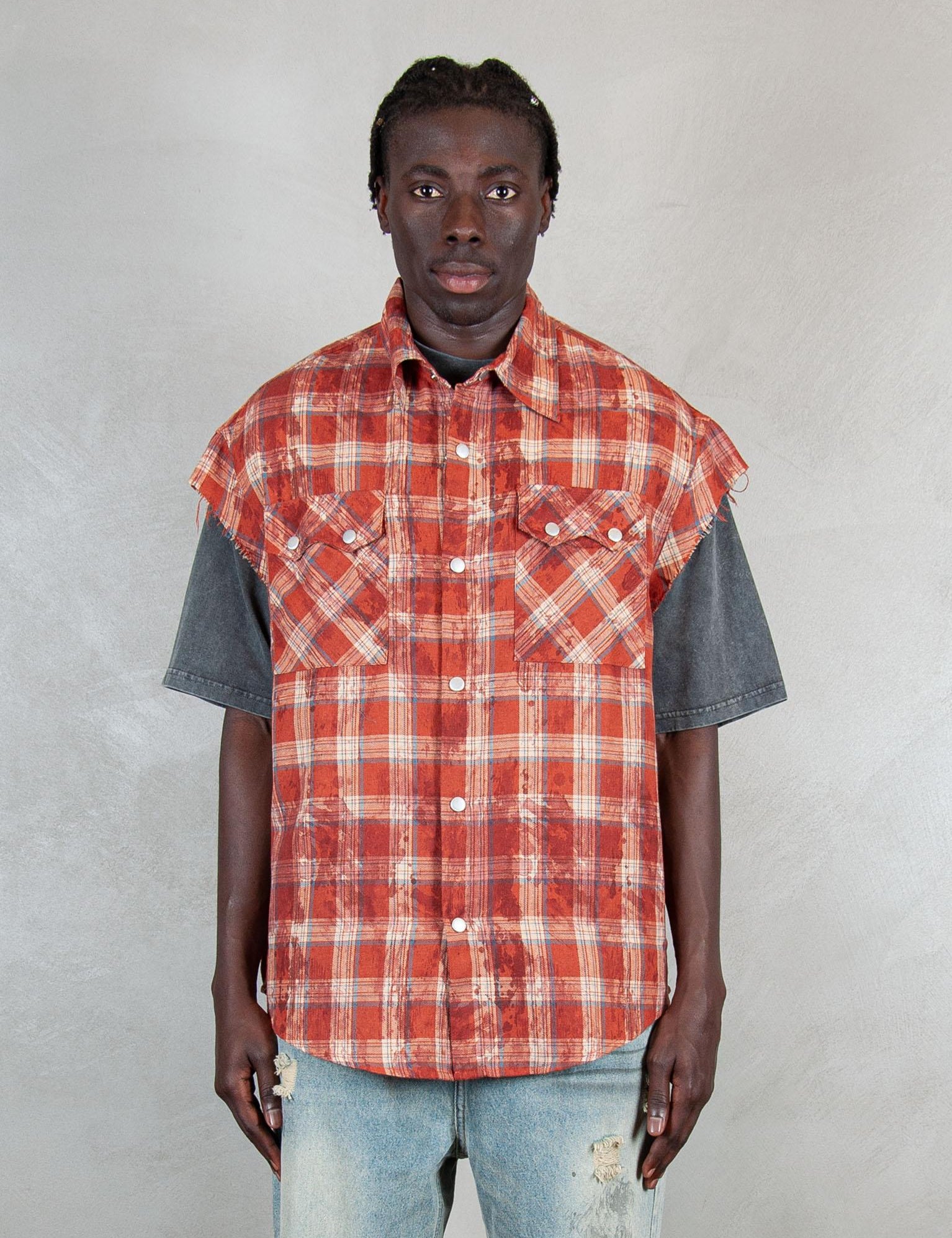 >Texas Shirt TEXAS SLEEVLESS CHECK RED Acupuncture 