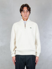Maglione half zip a coste in lana cardata AH3134 XFJ Lacoste 