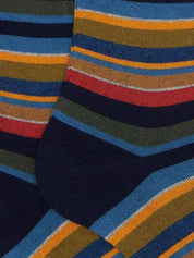 Gallo <BR/>Calze lunghe uomo cotone e cashmere blu righe multicolor micro AP102852 32430 Gallo 
