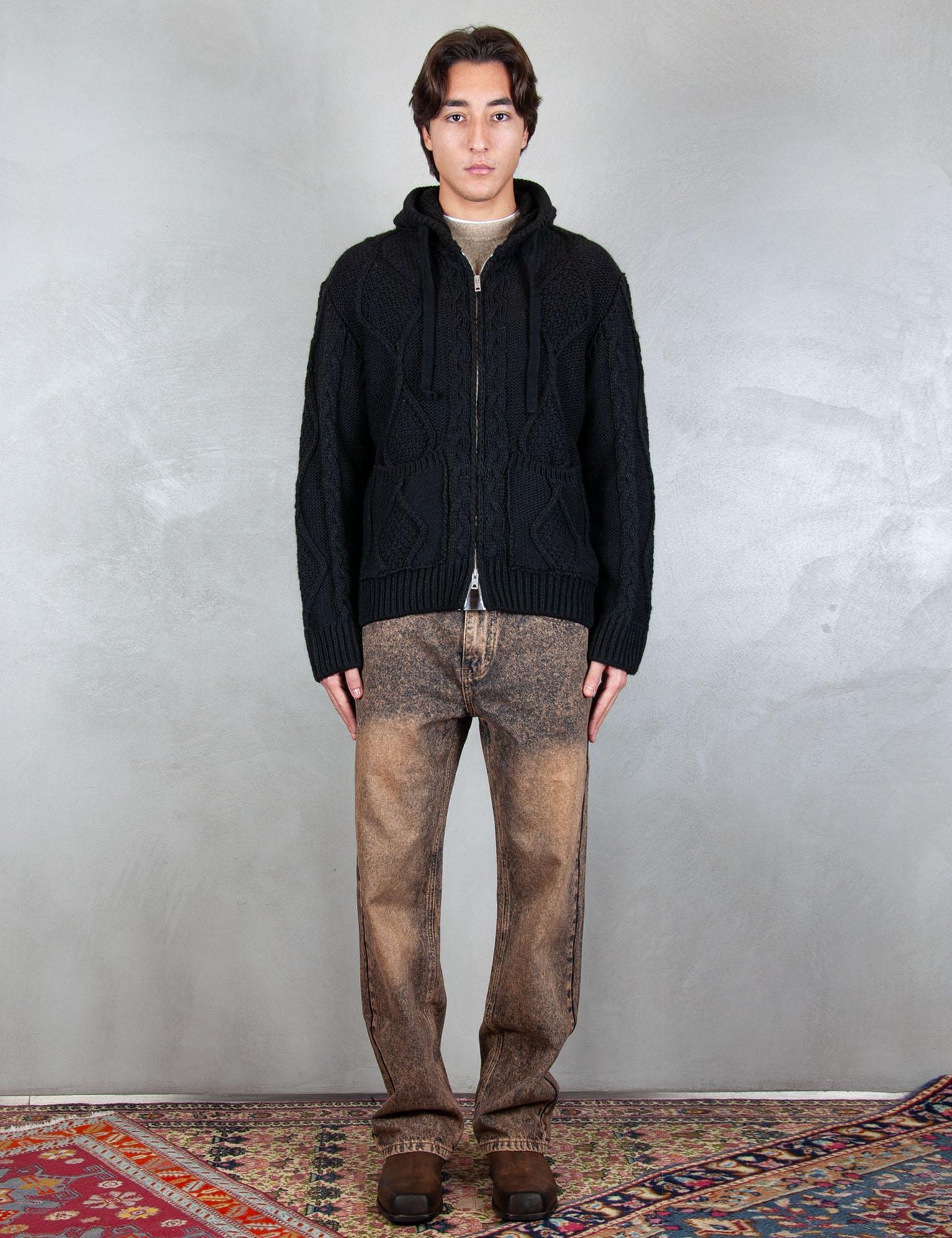 >Maglia zip treccia MA3403 NERO I'm Brain 