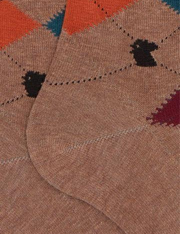 >Calze lunghe uomo cotone beige fantasia intarsio AP511567 11445 Gallo 