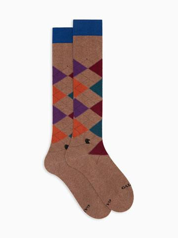 Calze lunghe uomo cotone beige fantasia intarsio AP511567 11445 Gallo 