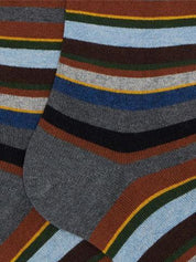 Gallo <BR/>Calze lunghe uomo cotone e cashmere grigio righe multicolor micro AP102852 11803 Gallo 