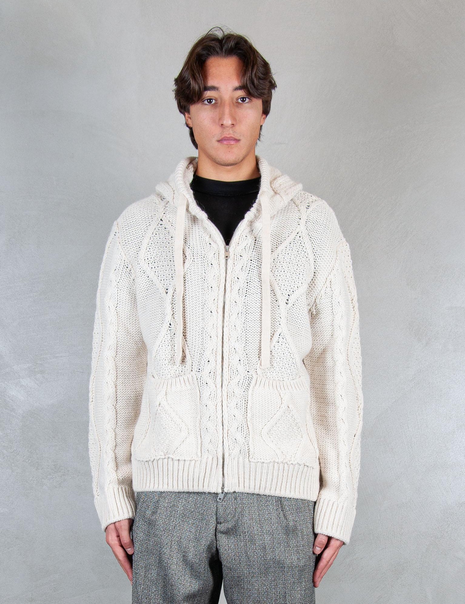 Maglia zip treccia MA3403 PANNA I'm Brain 