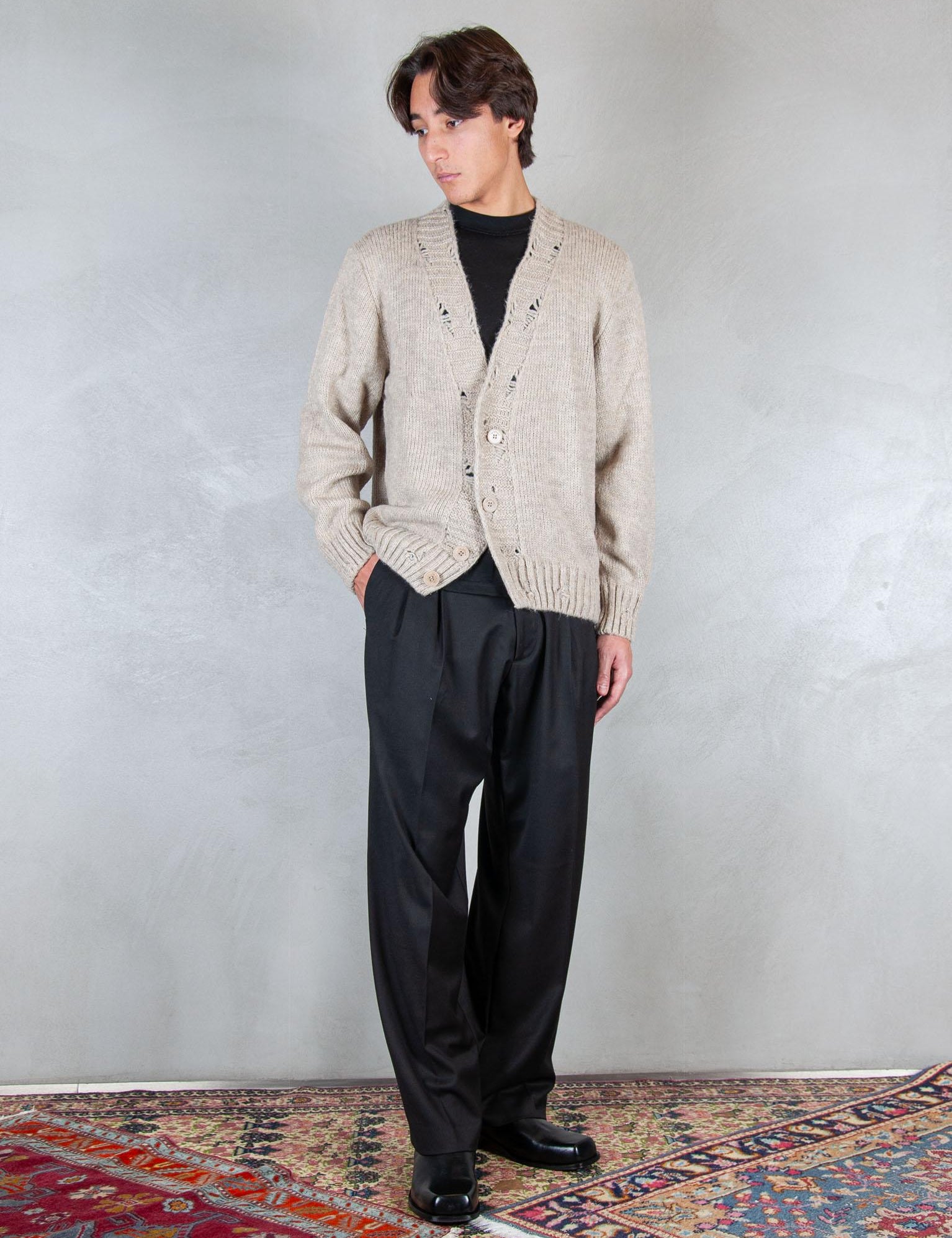 Maglia cardigan rotture MA3417 BEIGE I'm Brain 