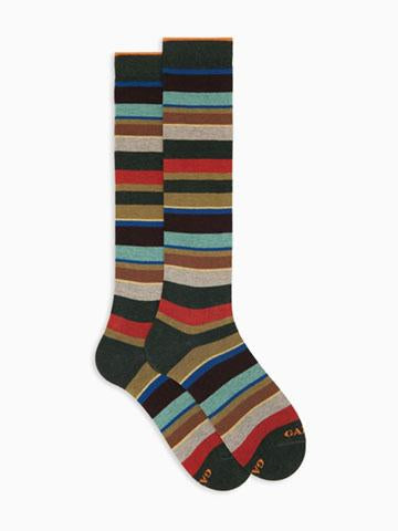 Calze lunghe uomo cotone verde righe multicolor AP103413 32645 Gallo 