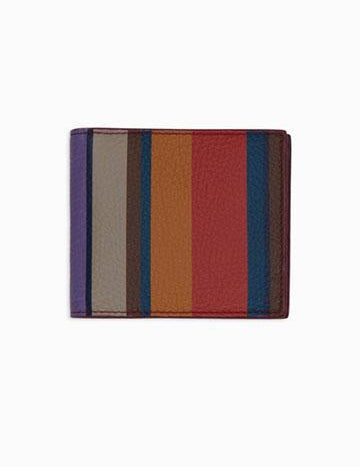 >Portafoglio piccolo con portamonete uomo pelle martellata bordò righe multicolor AP515787 32650 Gallo 
