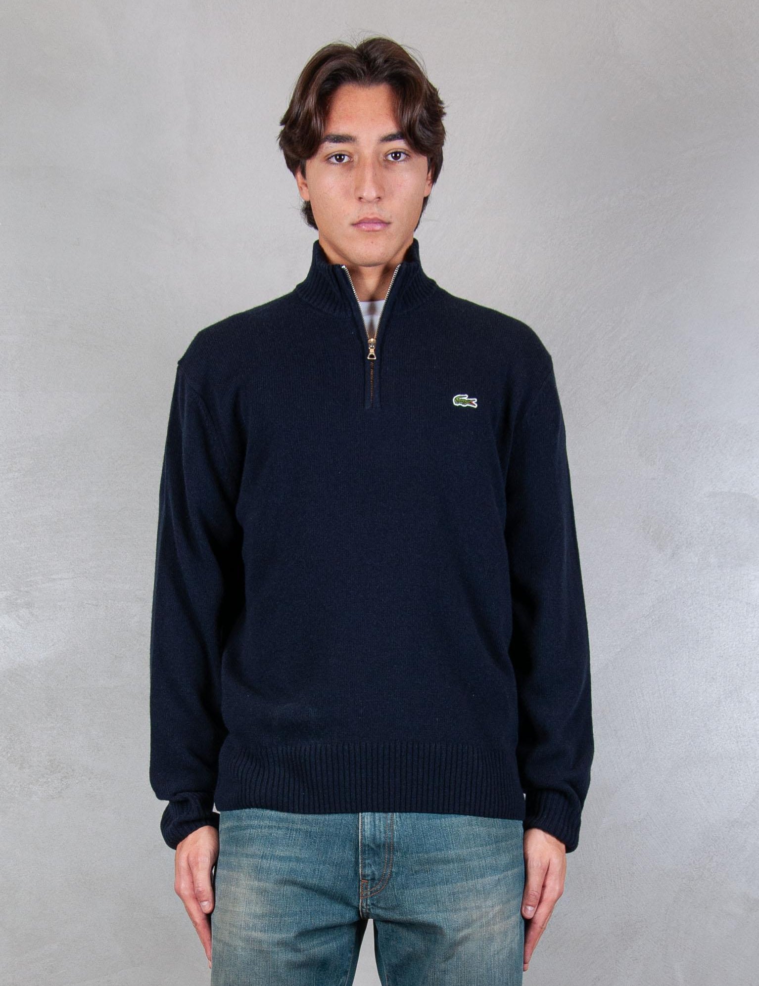 Maglione half zip in lana cardata AH3052 166 Lacoste 