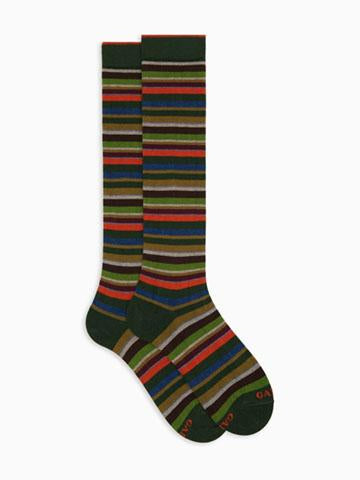 Calze lunghe uomo cotone e cashmere verde righe multicolor micro AP102852 32728 Gallo 